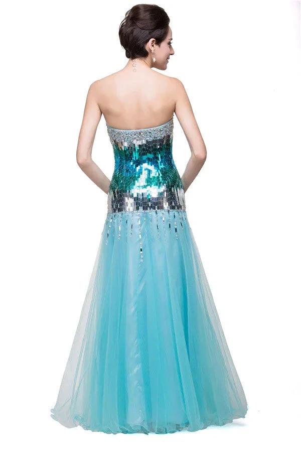 Strapless Floor-length Mermaid Tulle Sequins Porm Dresses - Image 6