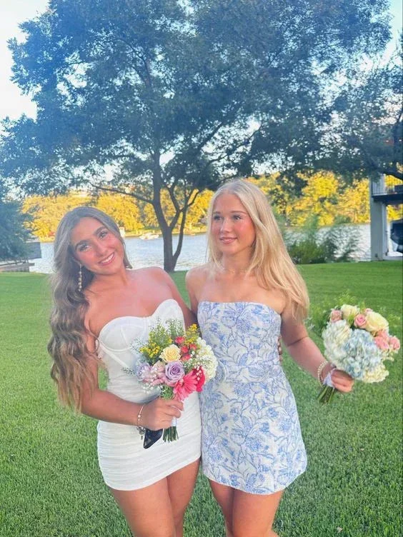Strapless Blue Floral Mini Homecoming Dress Summer Dress Y2646 - Image 5