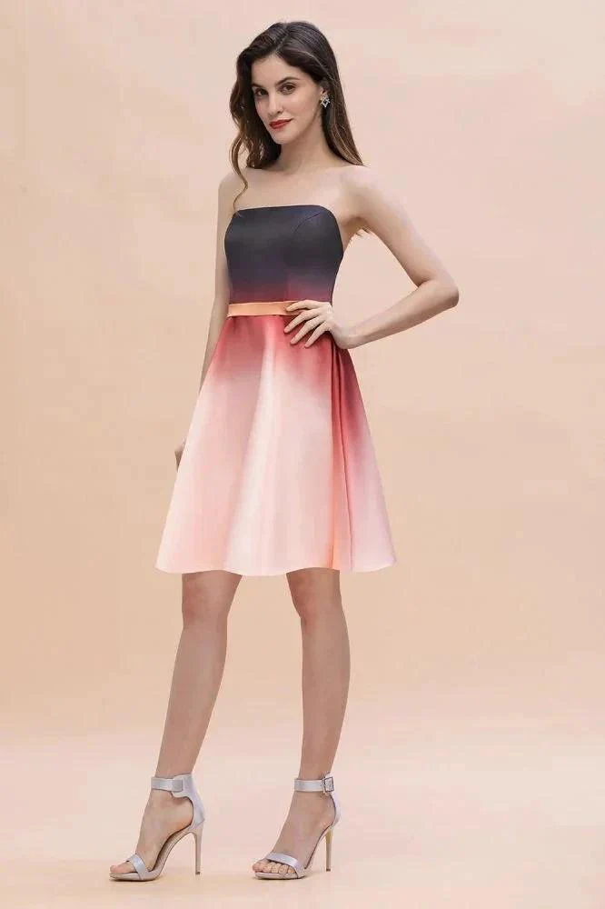 Strapless Gradient Satin Mini Party Dress Knee Length Homecoming Dress - Image 2