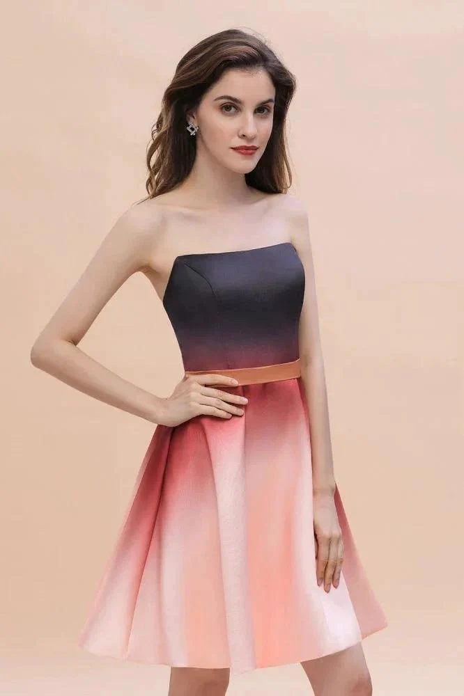 Strapless Gradient Satin Mini Party Dress Knee Length Homecoming Dress - Image 3