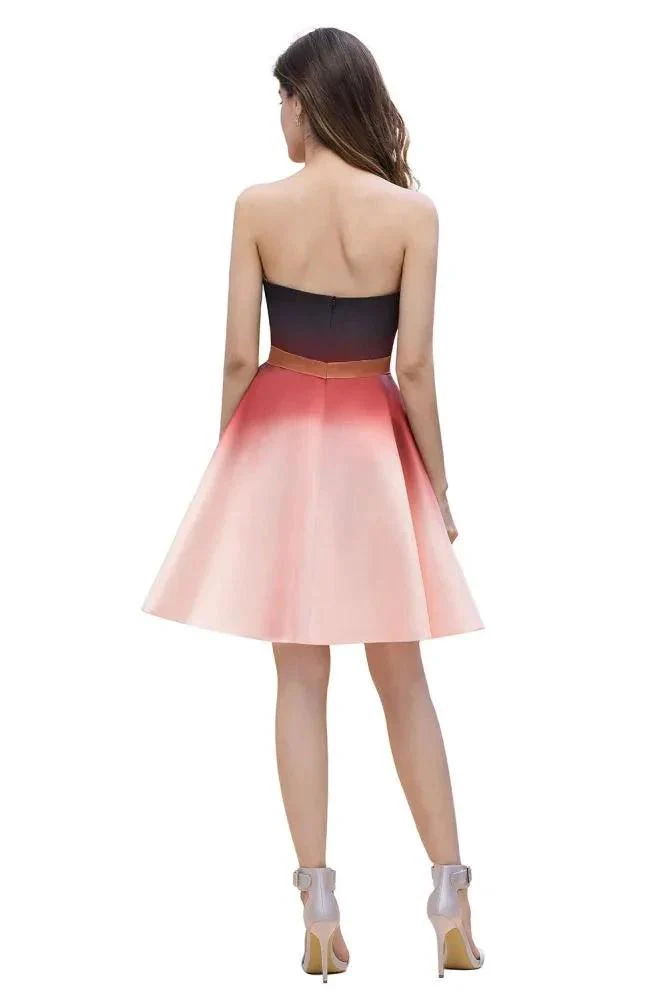 Strapless Gradient Satin Mini Party Dress Knee Length Homecoming Dress - Image 4