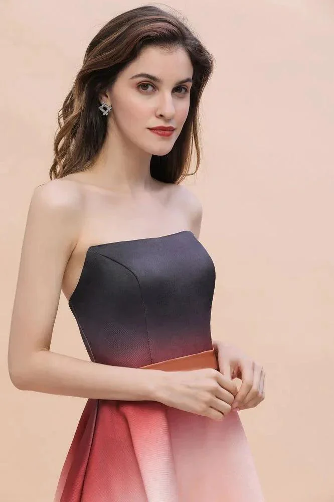 Strapless Gradient Satin Mini Party Dress Knee Length Homecoming Dress - Image 5