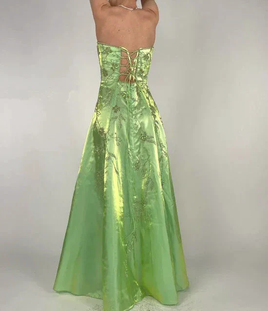 Strapless Green Satin Beaded A Line Prom Dress Evening Dress Y8412 - Image 7