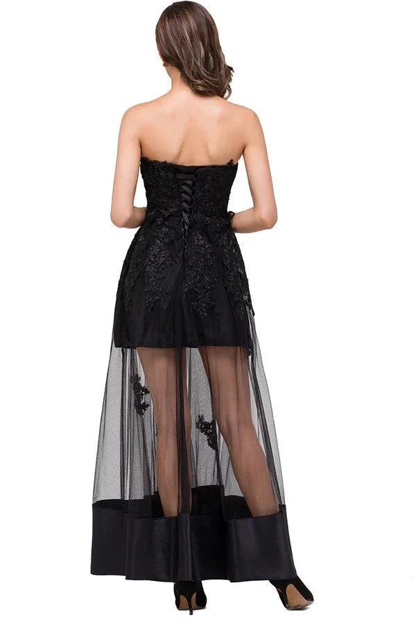 Strapless Knee-length A-line Lace-Up Black Appliques Prom Dresses - Image 7