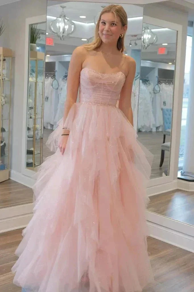 Strapless Light Pink Sequin Beaded Tulle Stunning Prom Dress PSK476 - Image 2