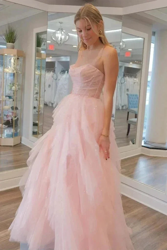Strapless Light Pink Sequin Beaded Tulle Stunning Prom Dress PSK476 - Image 3