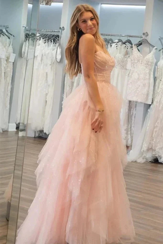 Strapless Light Pink Sequin Beaded Tulle Stunning Prom Dress PSK476 - Image 4