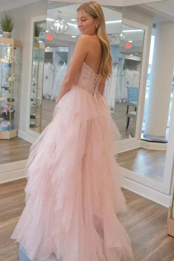 Strapless Light Pink Sequin Beaded Tulle Stunning Prom Dress PSK476 - Image 5