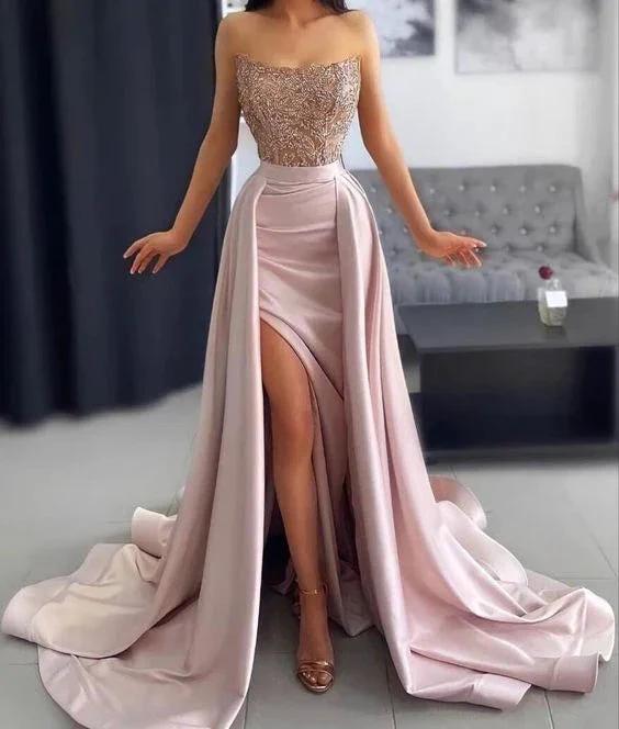 Strapless Long Evening Dress With High Split Glam Evening Dress Y45 - Image 2