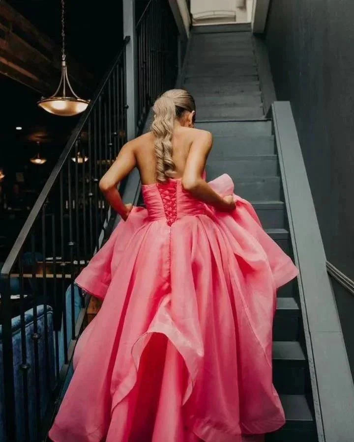 Elisa |Light Pink A Line Strapless Organza Prom Dress - Image 2