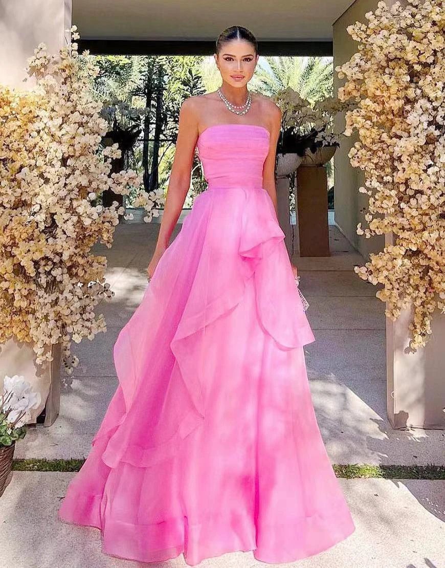 Elisa |Light Pink A Line Strapless Organza Prom Dress - Image 3