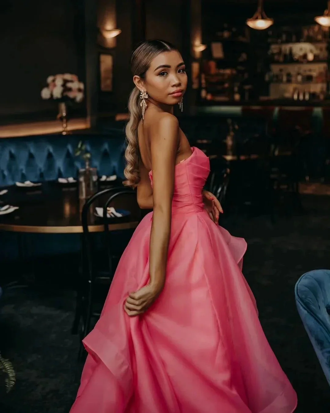 Elisa |Light Pink A Line Strapless Organza Prom Dress - Image 4