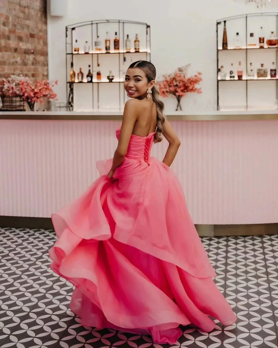 Elisa |Light Pink A Line Strapless Organza Prom Dress - Image 5