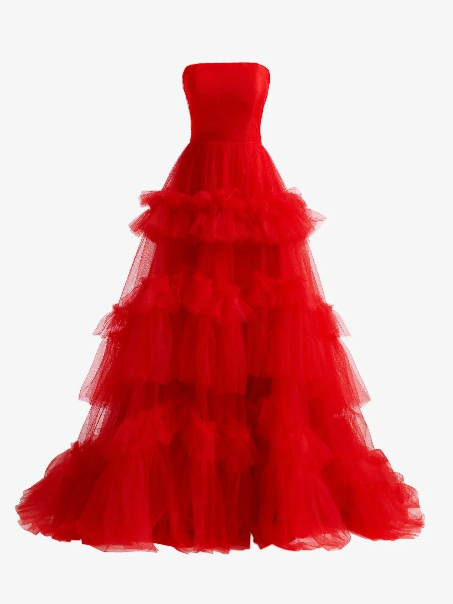 Matilda |A-Line Strapless Ruffled Tulle Prom Dress - Image 2