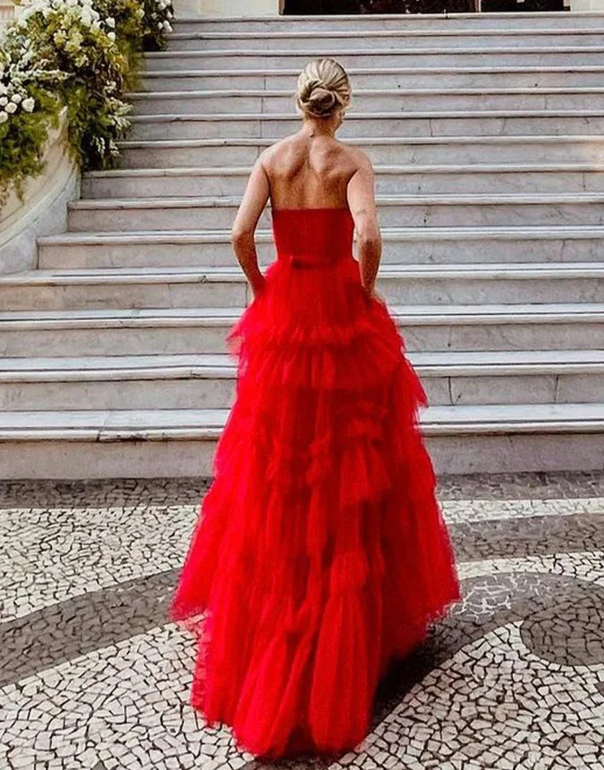 Matilda |A-Line Strapless Ruffled Tulle Prom Dress - Image 4