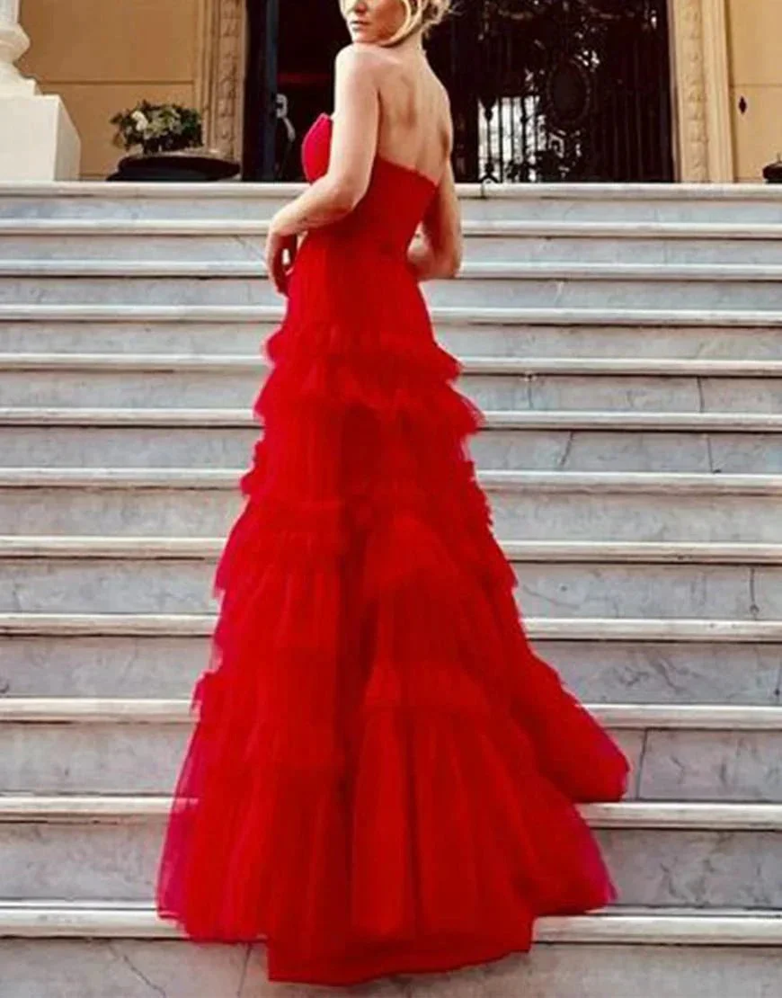Matilda |A-Line Strapless Ruffled Tulle Prom Dress - Image 5