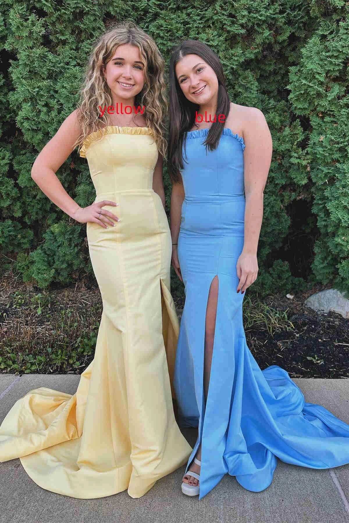 Denver | Strapless Maganta Ruffle Mermaid Slit Long Prom Dress - Image 4
