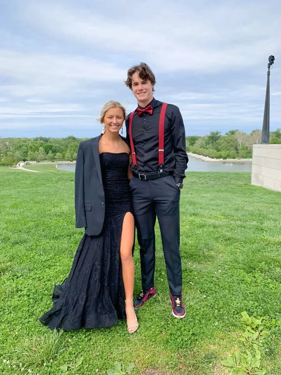 Strapless Mermaid Black Lace Long Prom Dresses with High Slit Mermaid Black Formal Graduation Evening Dresses Y4782 - Image 2