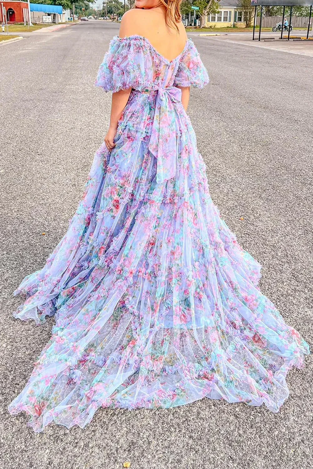 Sydney |A Line Off The Shoulder Floral Tulle Prom Dress - Image 12
