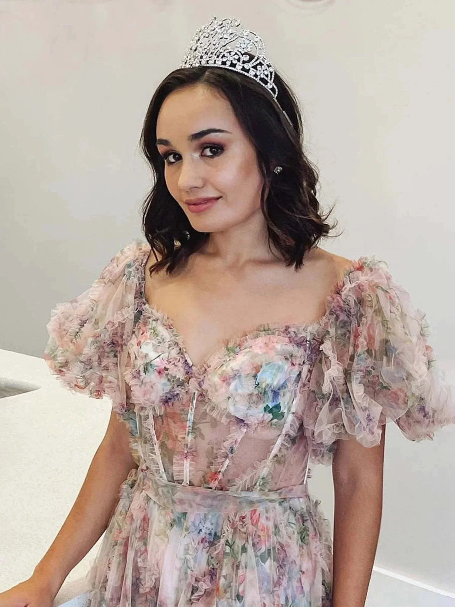 Sydney |A Line Off The Shoulder Floral Tulle Prom Dress - Image 3