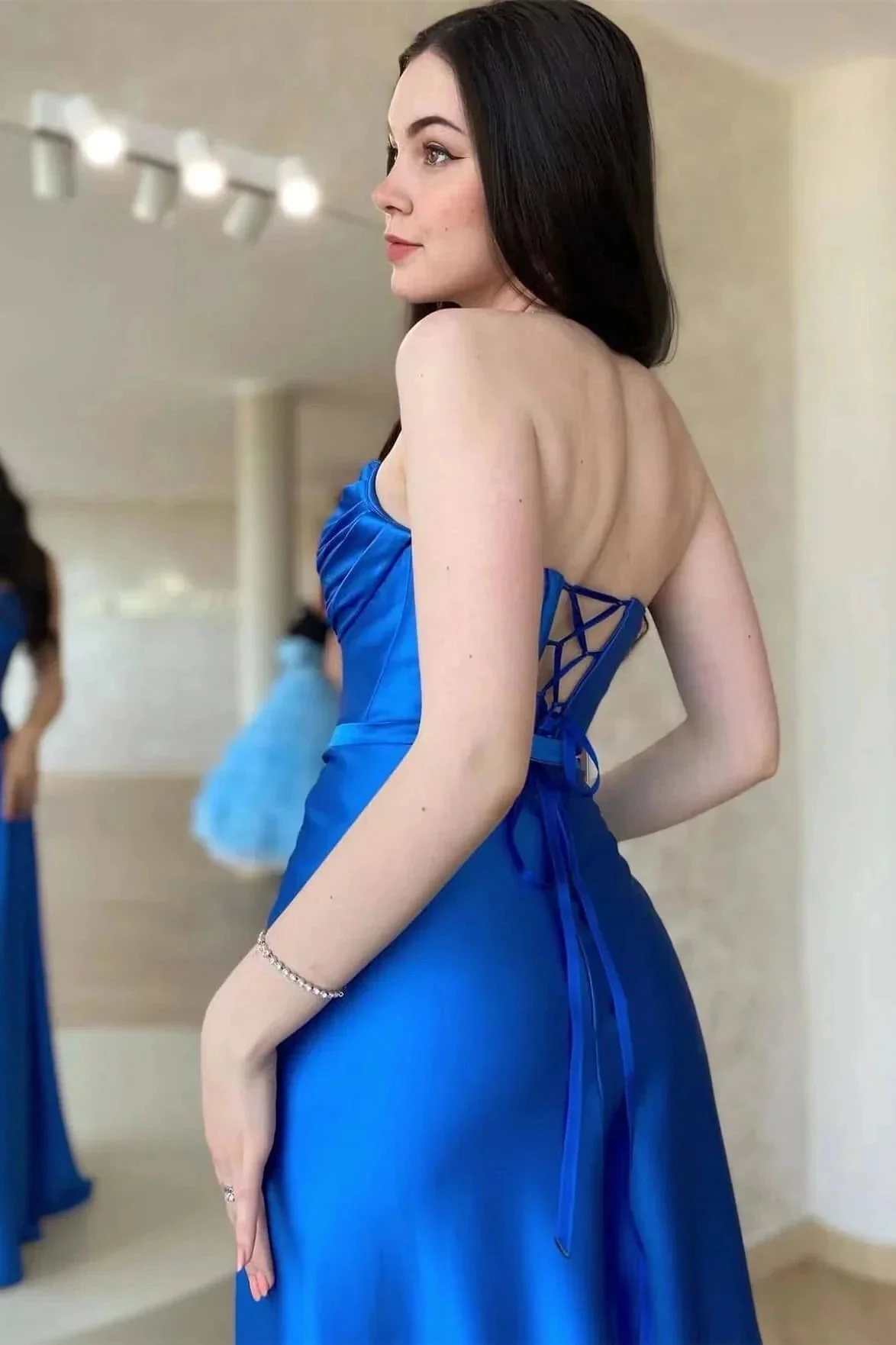 Strapless Open Back Sleeveless Prom Dress with Split and Ruffle - Image 2