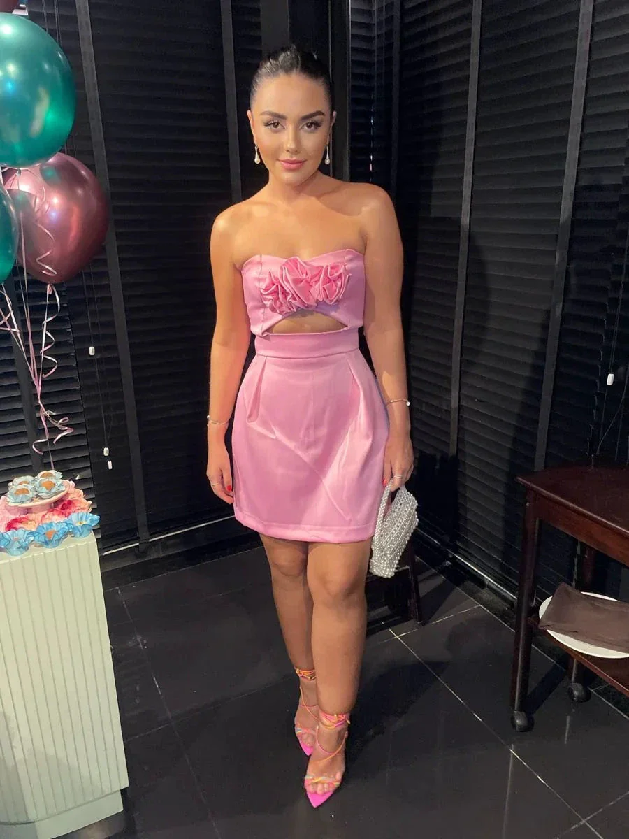 Strapless Pink Homecoming Dress Chic Pink Party Dress Y2138 - Image 2