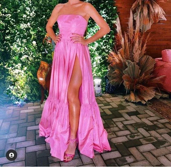 Strapless Pink Satin Long Evening Dress Classy Pink Prom Dress Y442 - Image 2