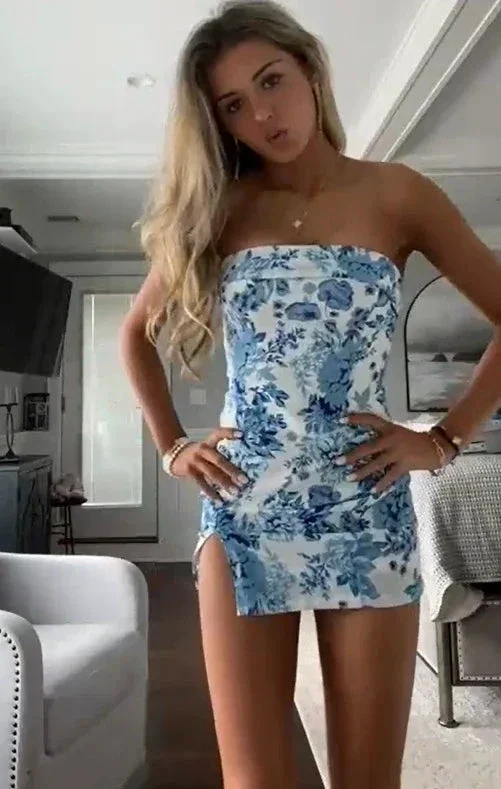 Strapless Print Florals Homecoming Dress Trendy Party Dress Y2241 - Image 4