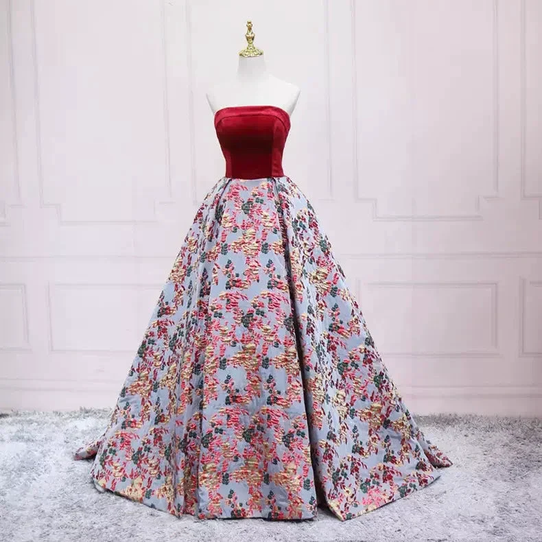 Strapless Print Flowers Prom Dress Vintage Evening Dress s17 - Image 2