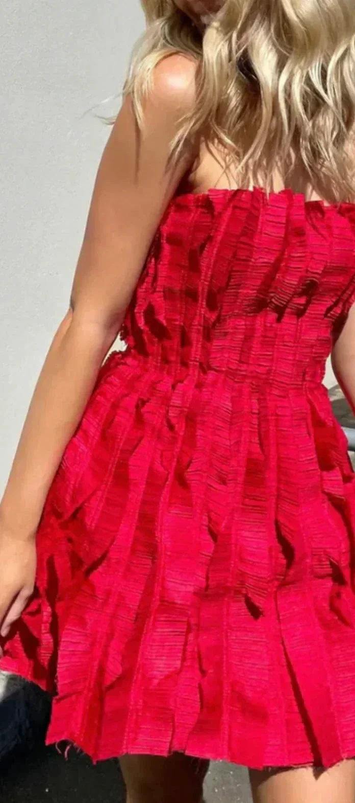 Strapless Red Ruffles A Line Homecoming Dress Mini Prom Dress Y8004 - Image 3