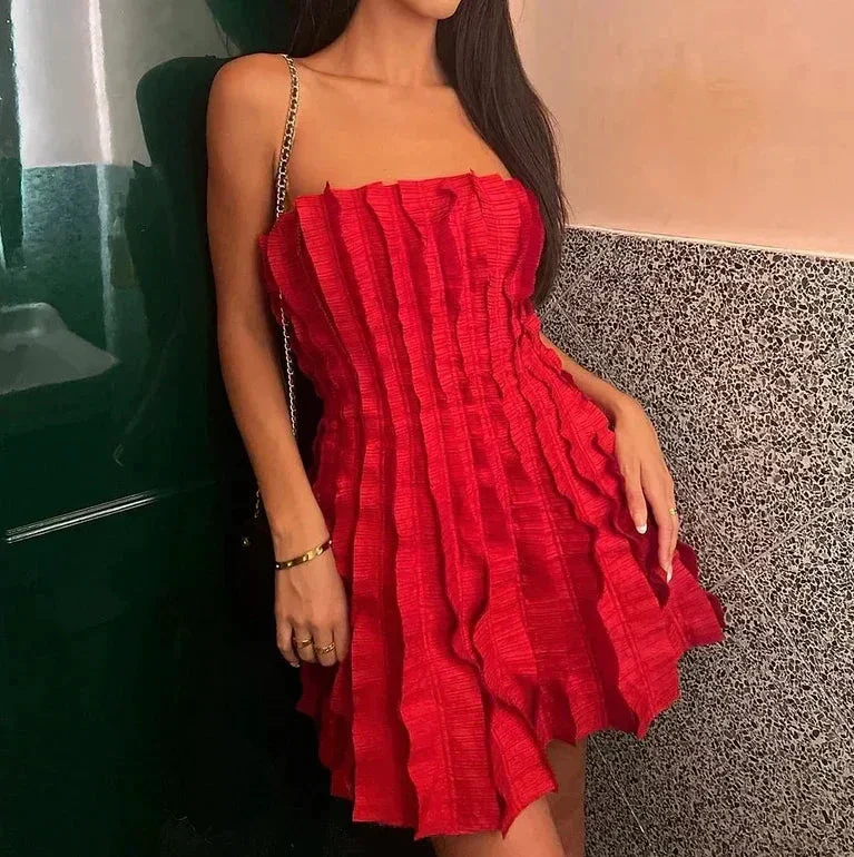 Strapless Red Ruffles A Line Homecoming Dress Mini Prom Dress Y8004 - Image 4