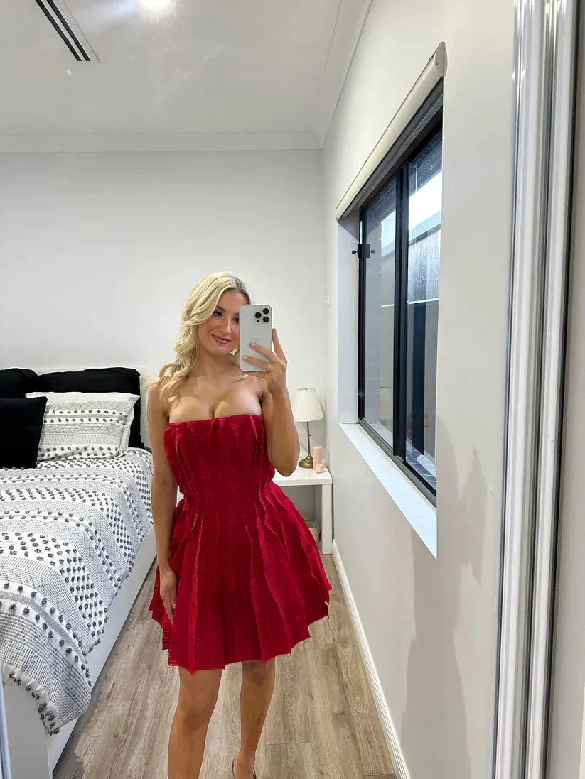 Strapless Red Ruffles A Line Homecoming Dress Mini Prom Dress Y8004 - Image 7
