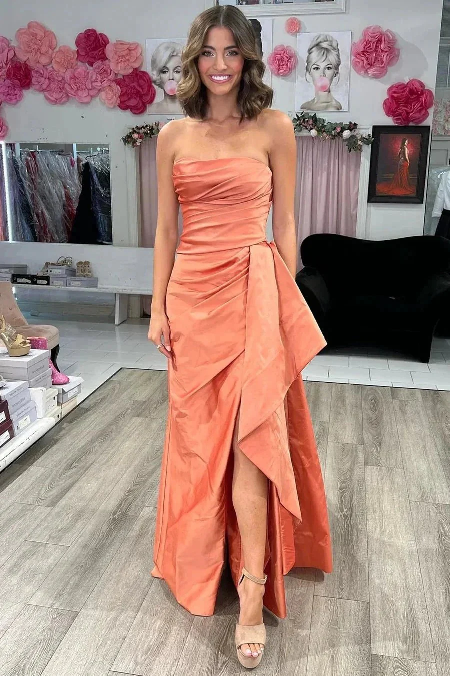 Strapless Ruched Maxi Magenta Prom Dress With Court Train PSK546 - Image 3