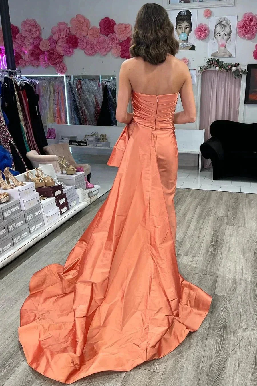 Strapless Ruched Maxi Magenta Prom Dress With Court Train PSK546 - Image 4