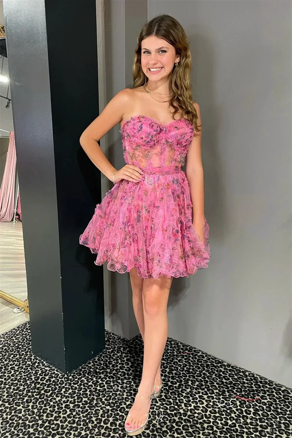 Strapless Ruffles A-line Homecoming Dress Y2831 - Image 2