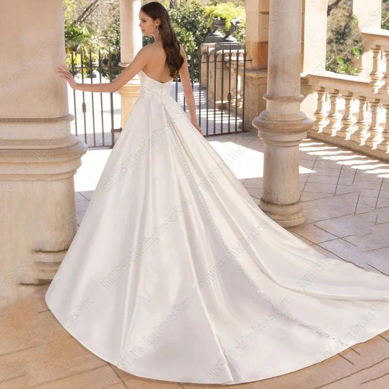 Strapless Satin Wedding Dresses For Women Bridal Party Gowns Sexy High Slit Modern Custom Made 2023 - Image 2