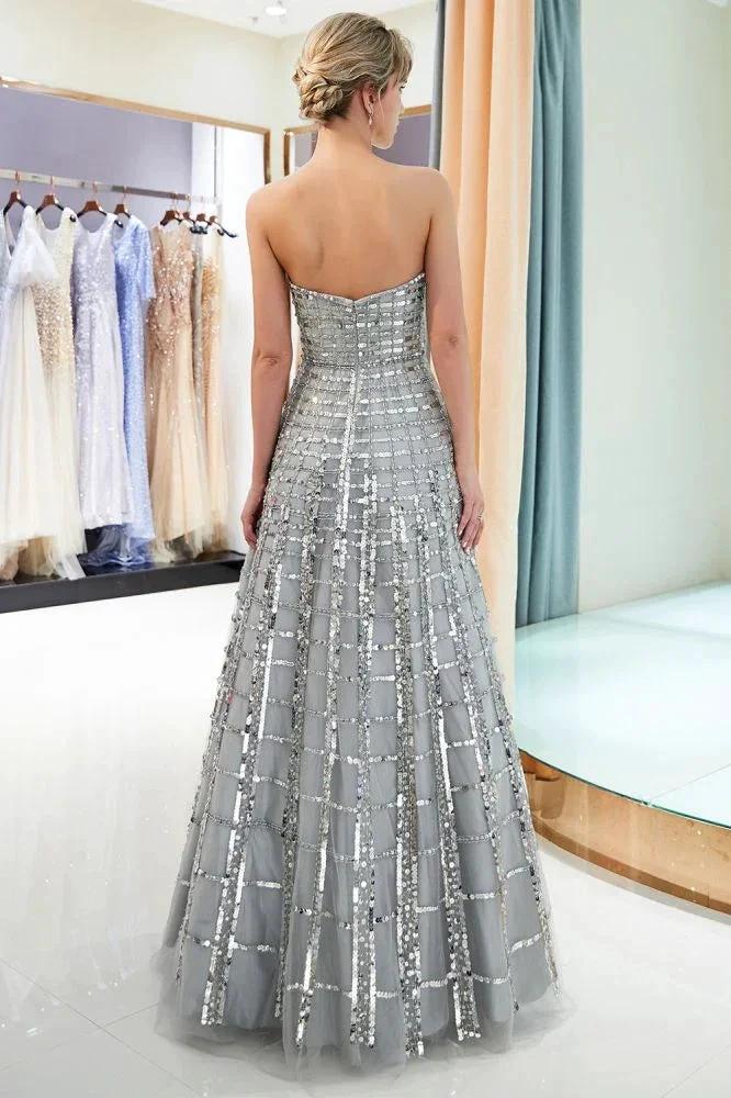 Strapless Sequined Chiffon Party Dress A-line Floor Length Prom Dress - Image 2