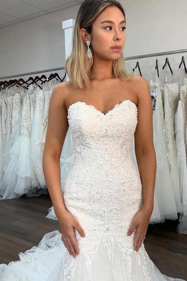 Sweetheart Neckline Sexy Lace Mermaid Wedding Dresses With Ruffles WD464 - Image 3