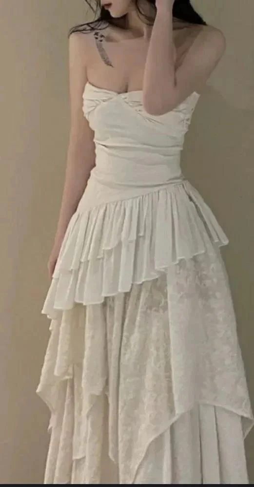 Strapless White Irregular Side Prom Dress,Chic White Evening Dress Y1815 - Image 2