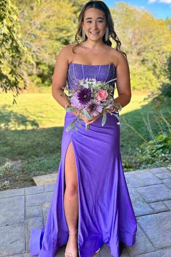 Strapless White Mermaid Long Prom Dresses With Beading  PSK574 - Image 3