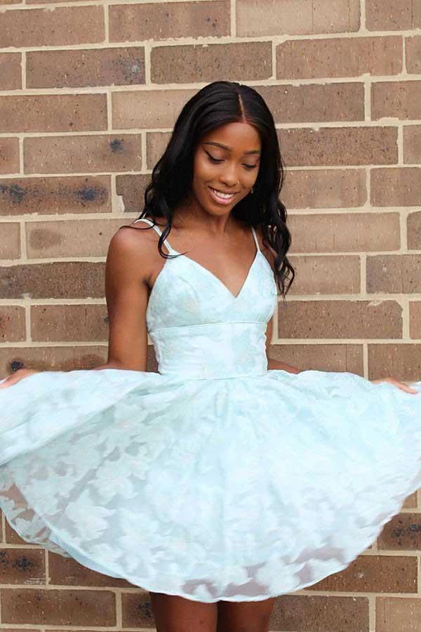 Straps A-line Lace Short Prom Dress Pink Homecoming Dress PD317 - Image 2