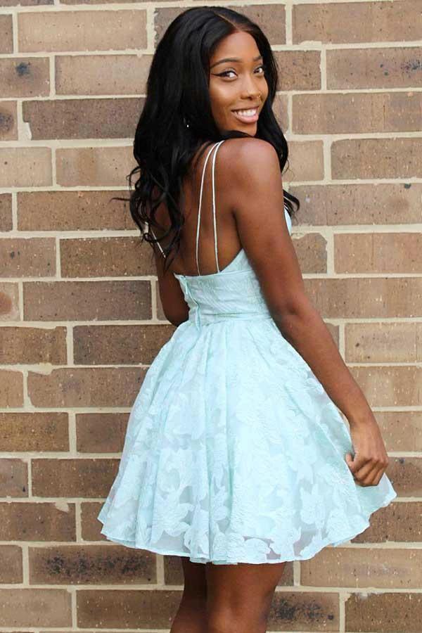 Straps A-line Lace Short Prom Dress Pink Homecoming Dress PD317 - Image 3