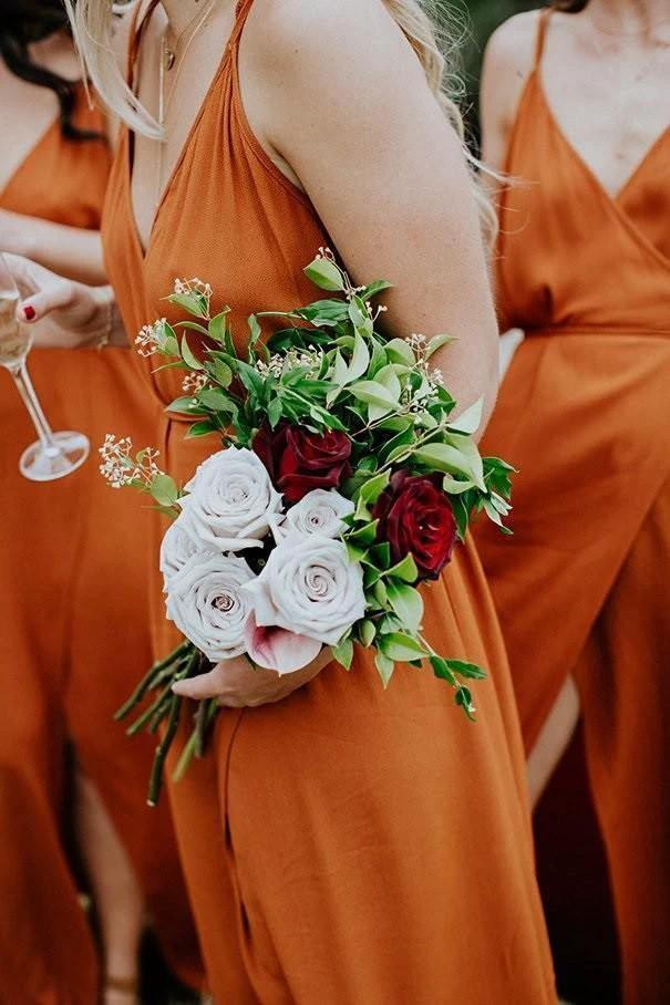 Straps A-Line V-Neck Orange Chiffon Bridesmaid Dress with Split BD064 - Image 3