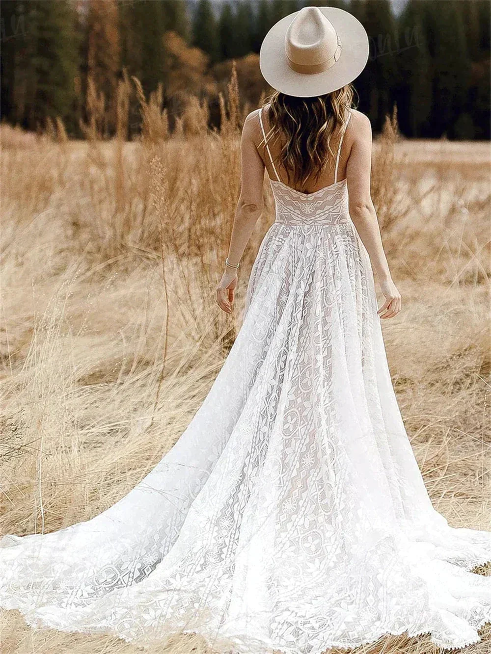 Straps Bohemian Wedding Dresses For Women Sleeveless V Neck A Line Beach Bride Dresses Romantic Boho Bridal Gown - Image 4
