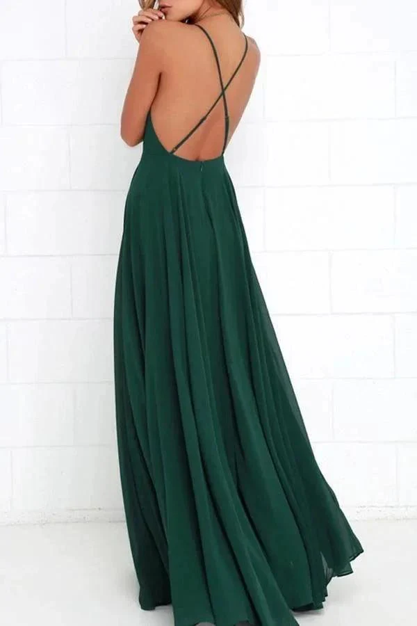 Straps Dark Green Long Bridesmaid Dress with Criss Cross Back  BD076 - Image 3