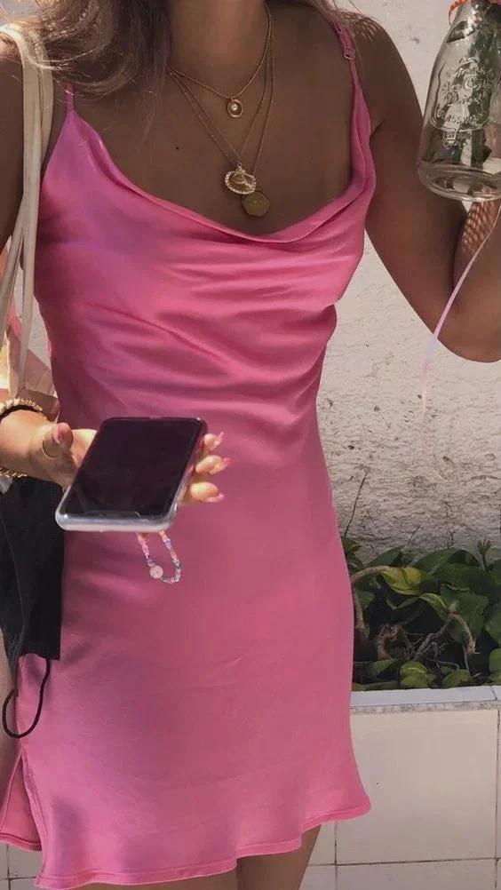 Straps Homecoming Pink Mini Party Dress Y1915 - Image 2