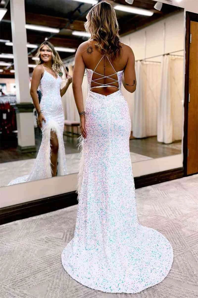 Kadrina |Mermaid V Neck Sequins Long Prom Dress with Slit - Image 2