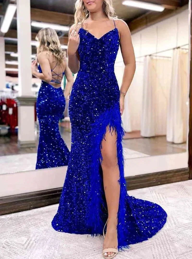 Kadrina |Mermaid V Neck Sequins Long Prom Dress with Slit - Image 3