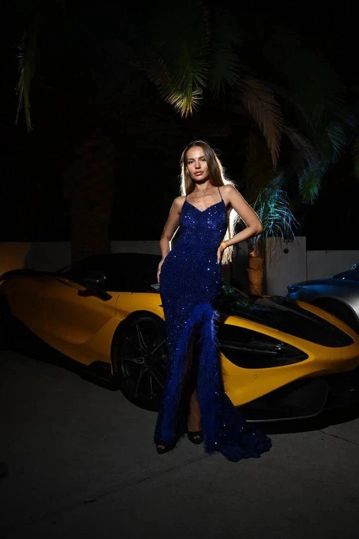 Kadrina |Mermaid V Neck Sequins Long Prom Dress with Slit - Image 5