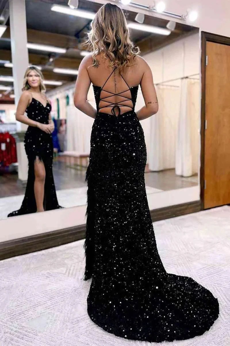 Kadrina |Mermaid V Neck Sequins Long Prom Dress with Slit - Image 9